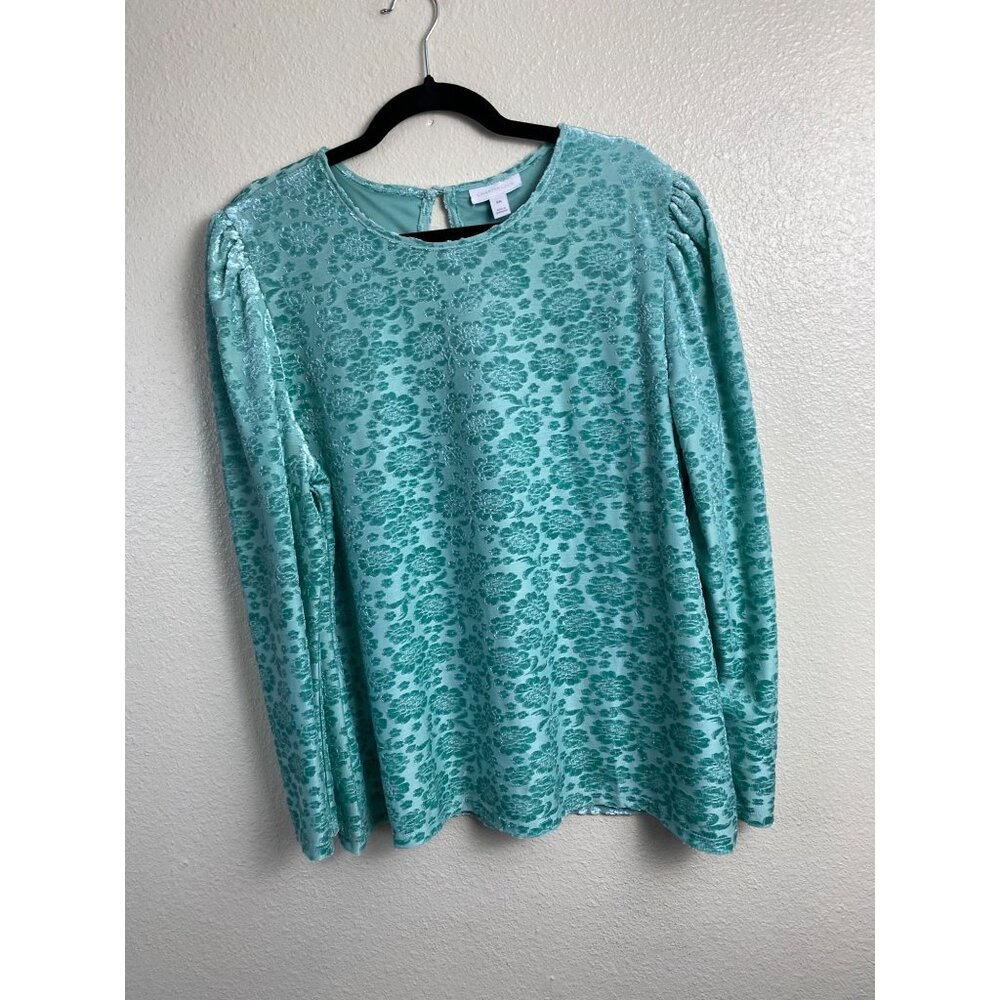 Charter Club Floral velvet Long Sleeve Blouse Top Women size XXL Green Event